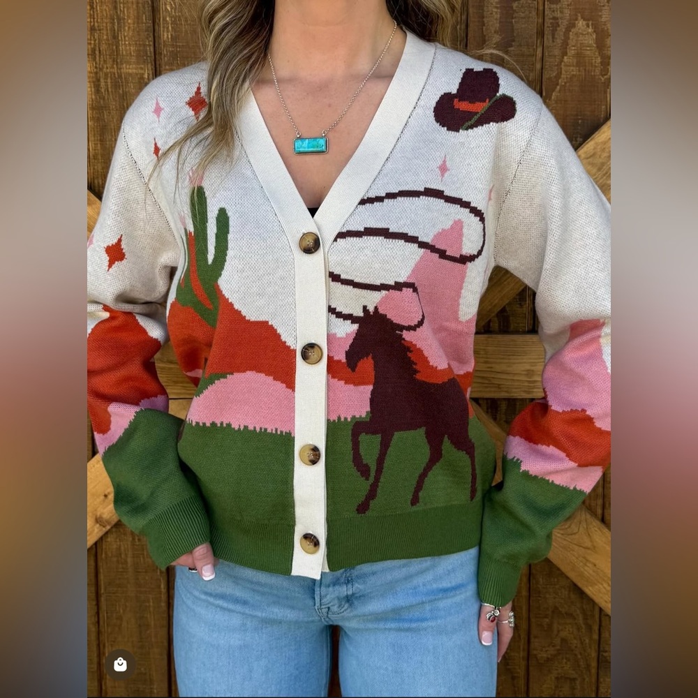 Nwt knit Western-Themed Cardigan Sweater - Multicolor